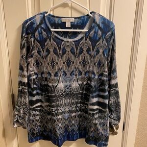 Christopher Banks M Top Bling Blouse Gray Blue 3/4 Sleeve Shirt Medium Med